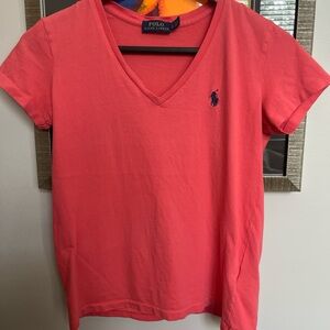 Ralph Lauren Polo Women's V-Neck Tee in Coral Pink
